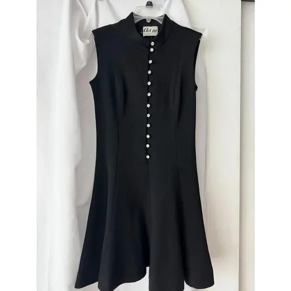 Vintage Act III Mod Black Wool Dress w/ Rhinestone Buttons - Picture 12 of 14